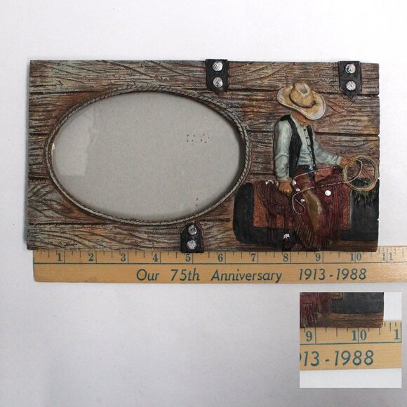 Oval Glass Standup Country Cowboy Riding Roping Theme Picture Frame - Picture 4 of 12